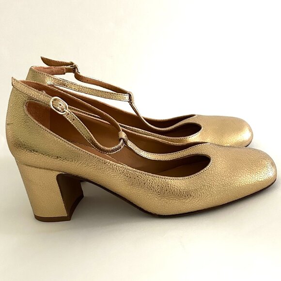 Sezane Marcie Mary Janes Gold Crackle Size 40/9 *NWOB* - Picture 8 of 14